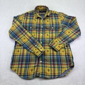 Polo Ralph Lauren Yellow Western Flannel Plaid Shirt Aztec Navajo Mens Size M